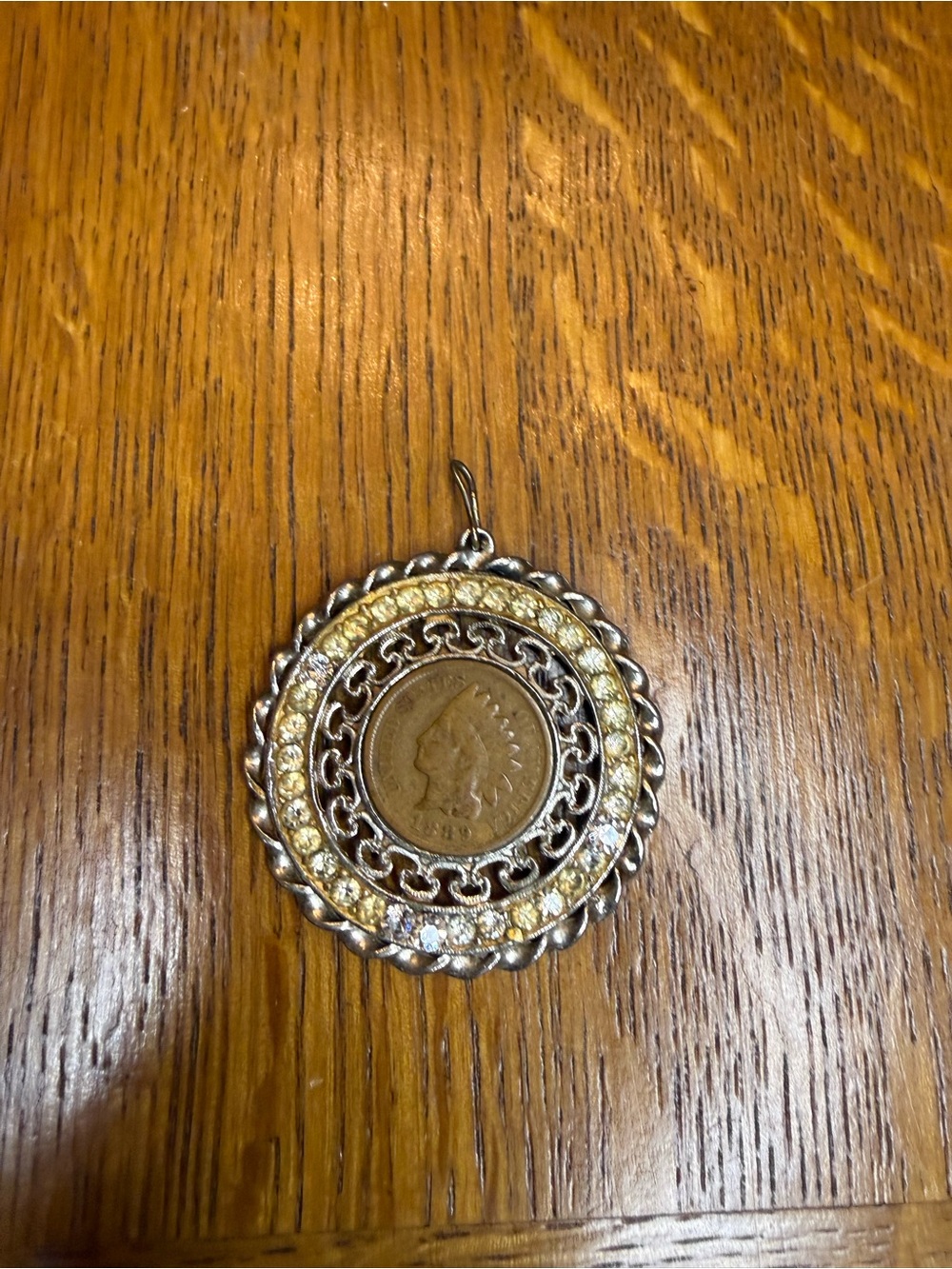 Vintage Coin Medallion Pendant with Rhinestone Halo - Picture 3 of 6